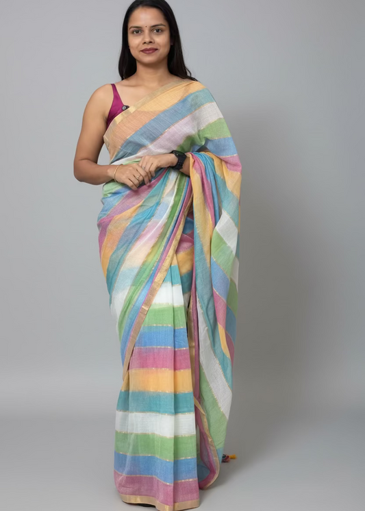 Gulmohar Satrangi Mul Saree