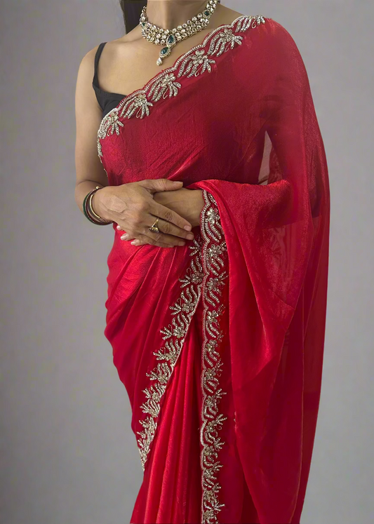 Shimmery Designer Hand Embroidered Saree