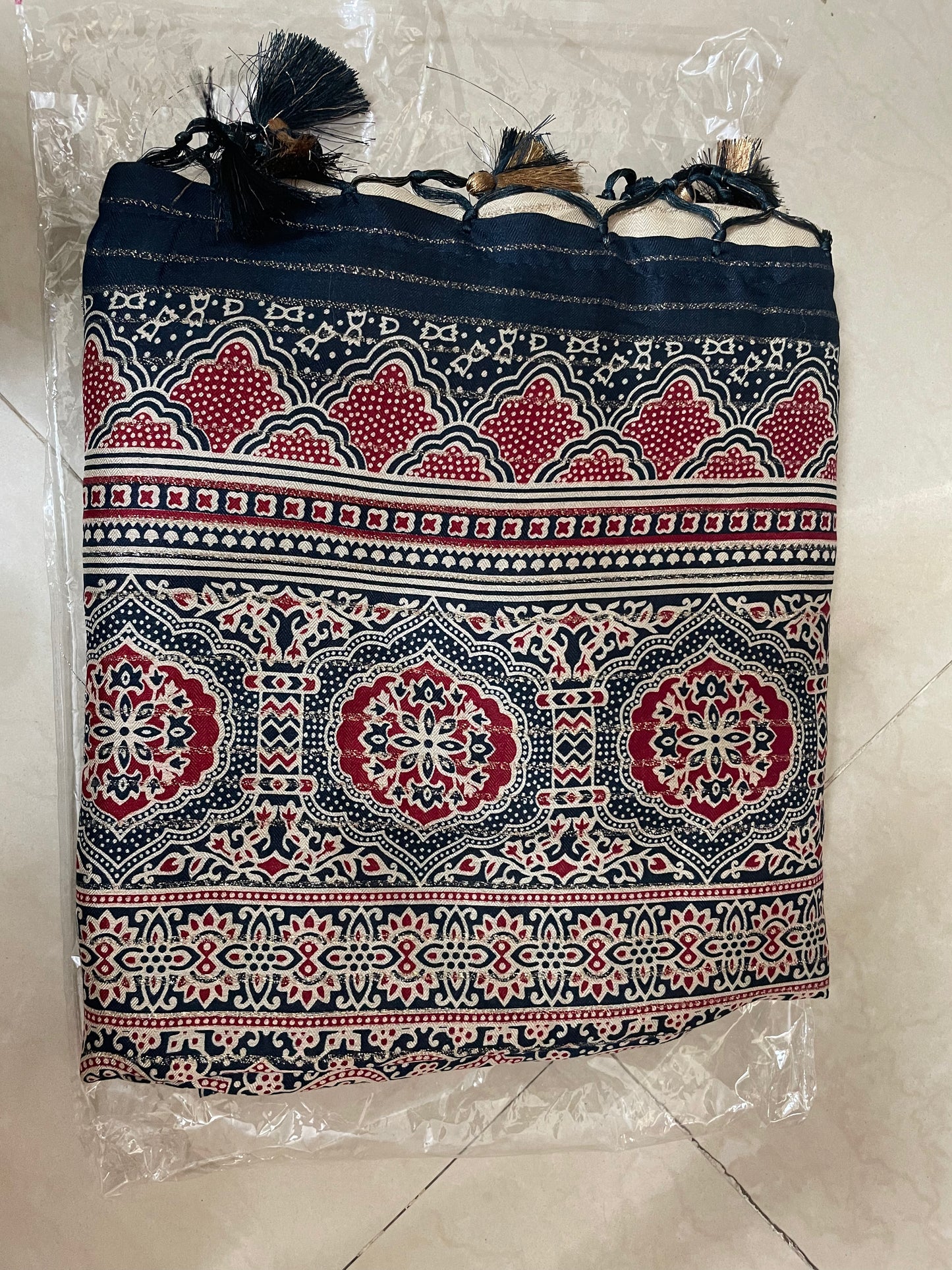 Zari border Soft Ajrakh Pallu Saree