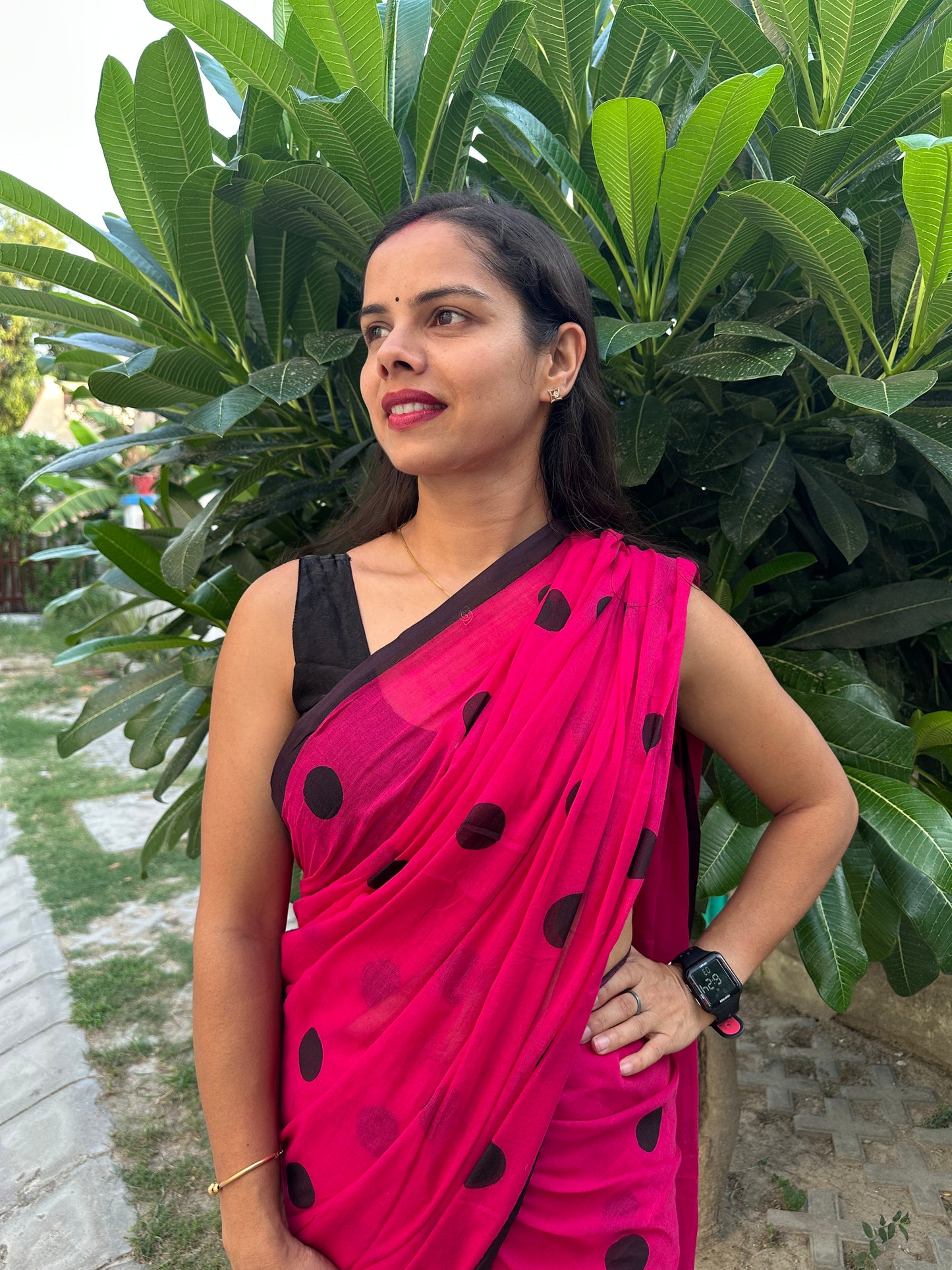Rani Pink Manjari Polka Mul Saree
