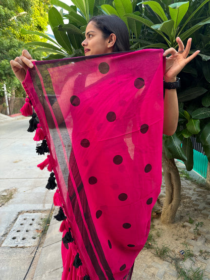 Rani Pink Manjari Polka Mul Saree