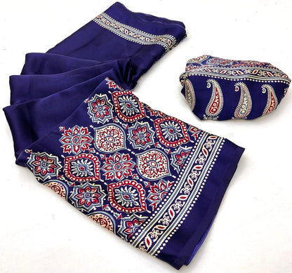 Makhmali Ajrakh Border Saree