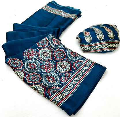 Makhmali Ajrakh Border Saree