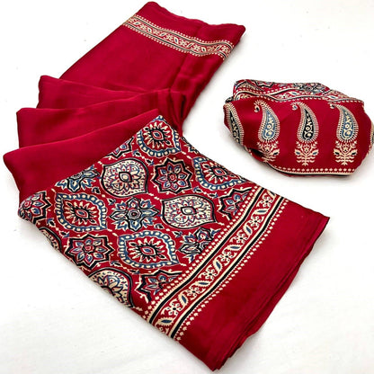 Makhmali Ajrakh Border Saree