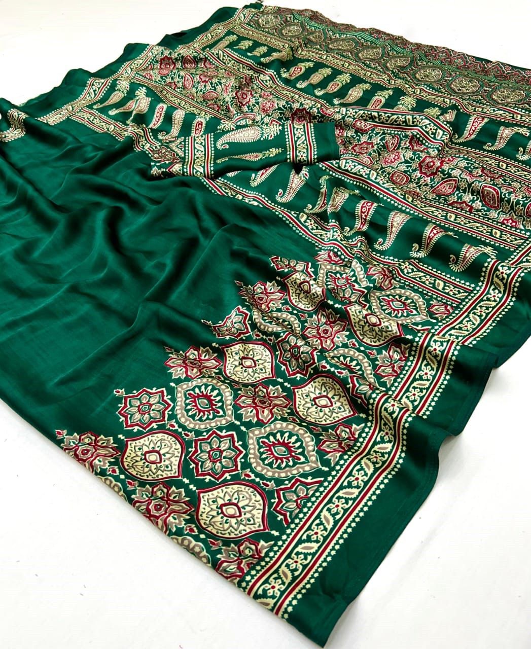 Makhmali Ajrakh Border Saree