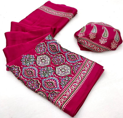 Makhmali Ajrakh Border Saree