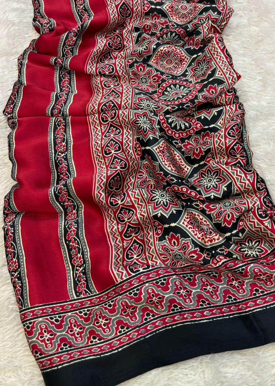 Chhadi Ajrakh Semi Modal Silk Saree