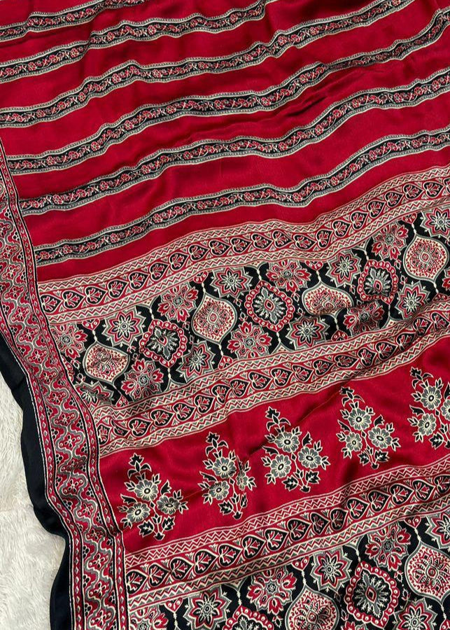 Chhadi Ajrakh Semi Modal Silk Saree