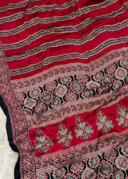 Chhadi Ajrakh Semi Modal Silk Saree