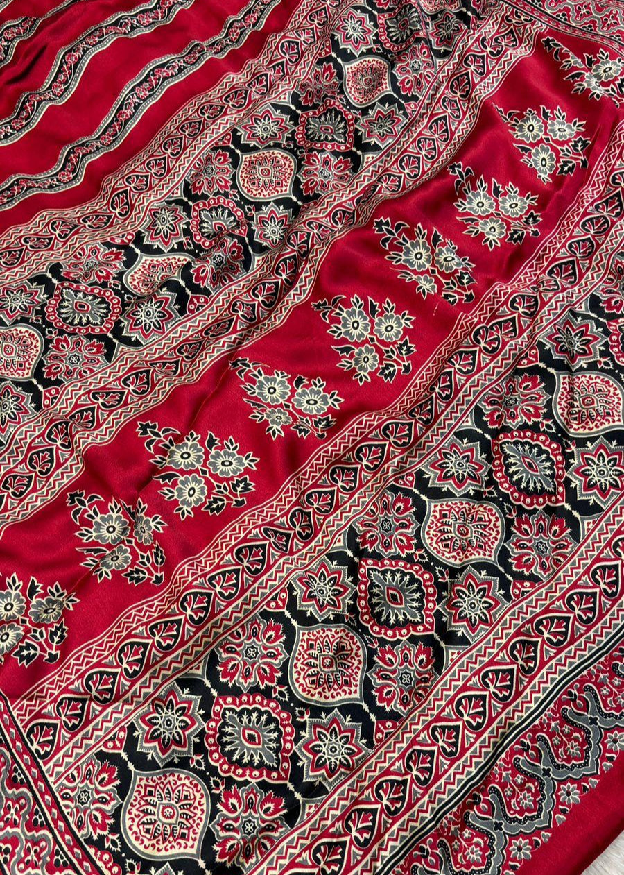 Chhadi Ajrakh Semi Modal Silk Saree