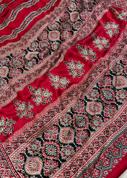 Chhadi Ajrakh Semi Modal Silk Saree