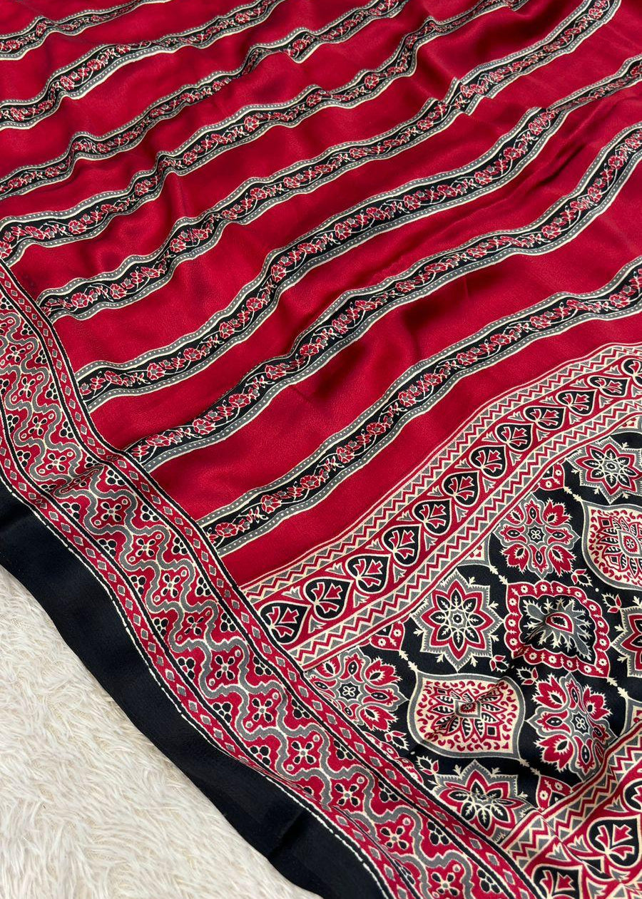 Chhadi Ajrakh Semi Modal Silk Saree