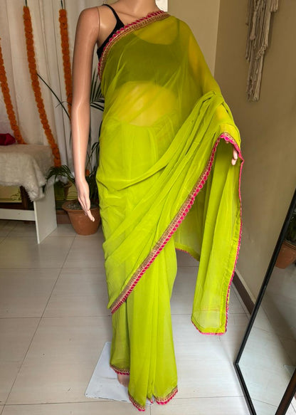 Parrot Green Gulnaar Saree