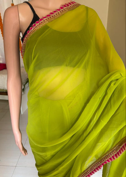 Parrot Green Gulnaar Saree