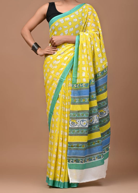Blush Yellow Mul Cotton Saree