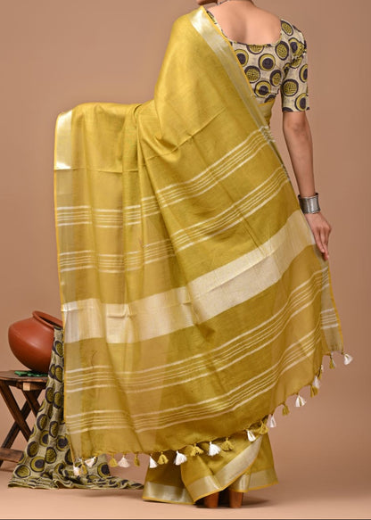 Monotone Linen Cotton Saree