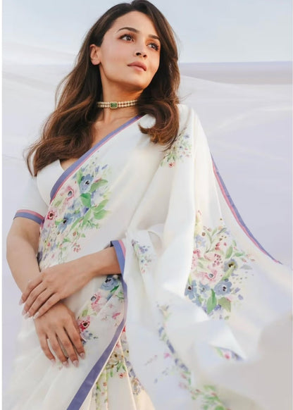 Alia Bhat Floral Printed Satin Silk Saree