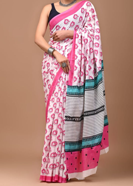 Handblock Mul Cotton Saree