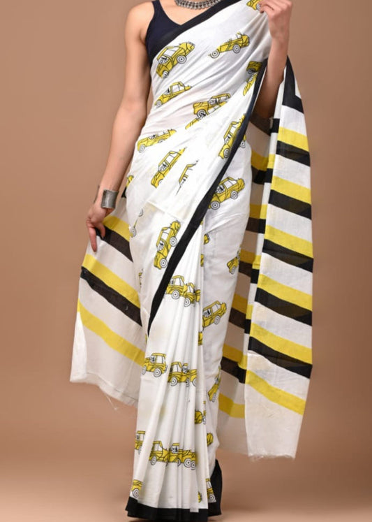 Car Printed Mul Cotton Saree