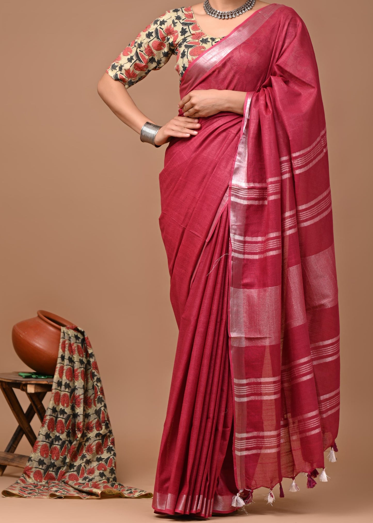 Monotone Linen Cotton Saree