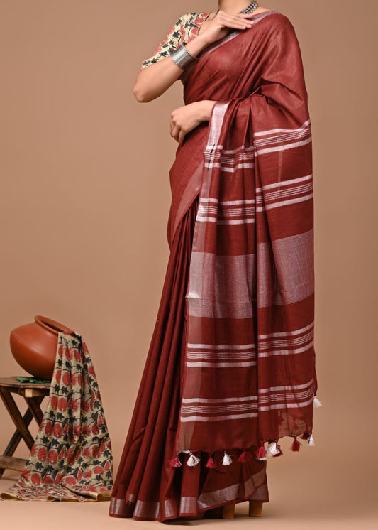 Monotone Linen Cotton Saree