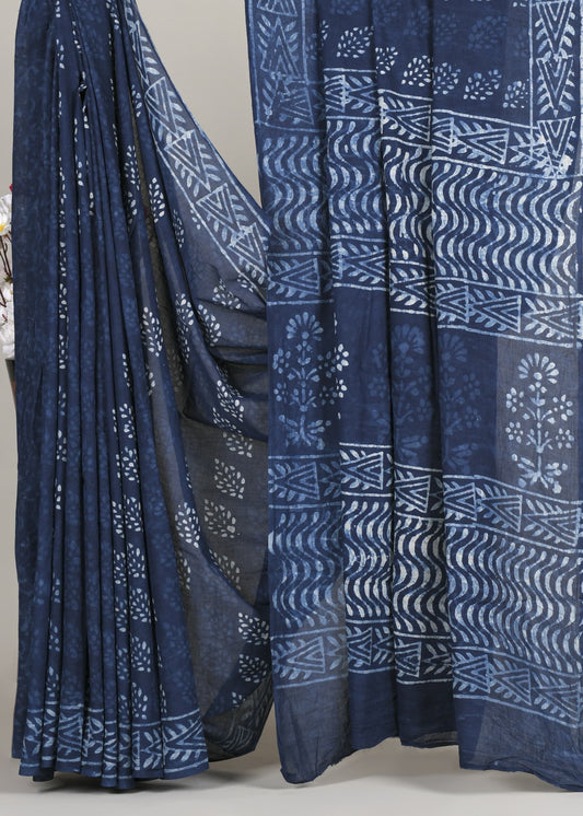 Neel Tara Bel 4 Pure Cotton Indigo Saree