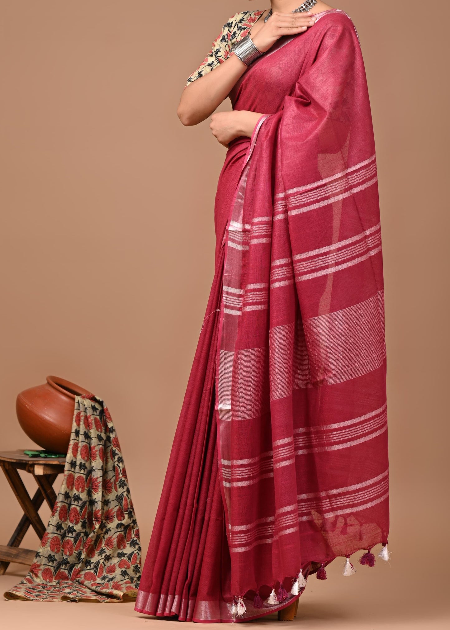Monotone Linen Cotton Saree
