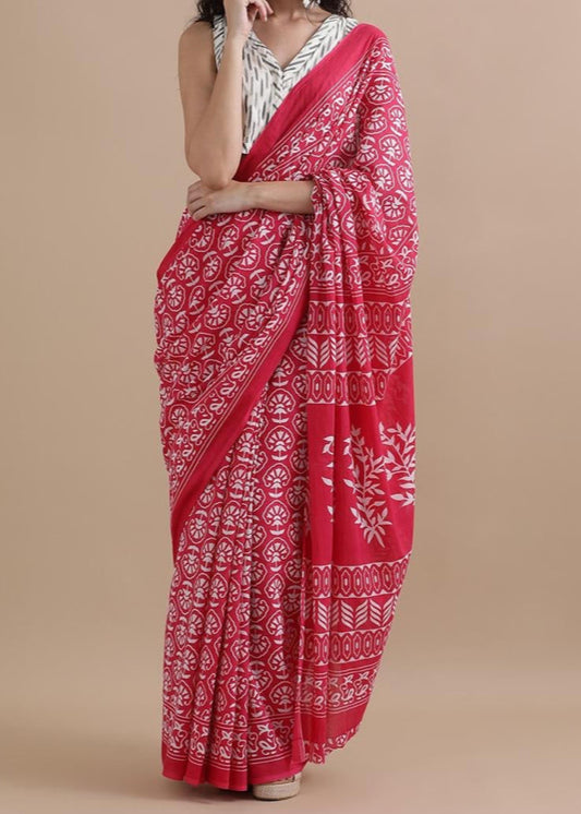 Pink Orchid Mul Cotton Saree