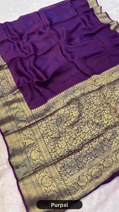 Purple Plain Gold Zari Saree