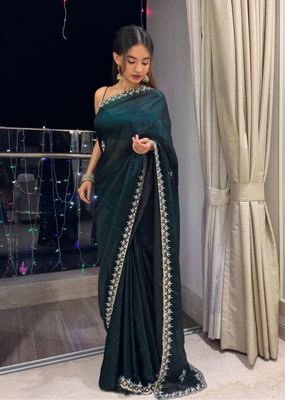 Sea Green Anushka Sen Party Wear Saree